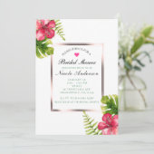 White Tropical Hibiskus Blätter Elegante Einladung (Stehend Vorderseite)