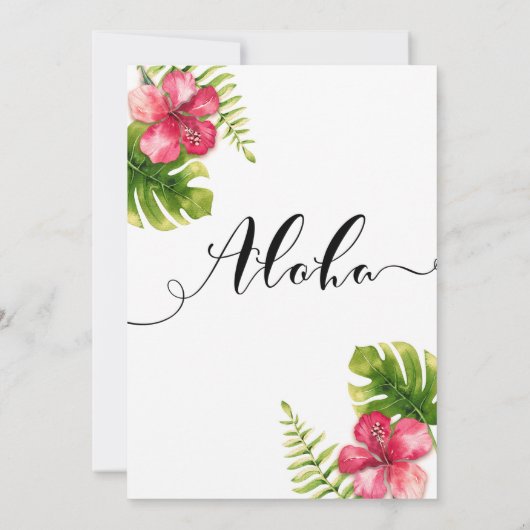 White Tropical Hibiskus Blätter Elegante Einladung (Rückseite)