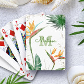 White Tropical Island Monogram Script Gold Spielkarten