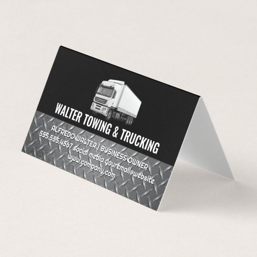 White Trucking Logo | Steel Trim | Logistics Visitenkarten (Vorderseite)