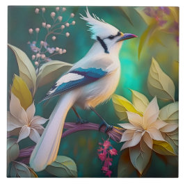 White Tufed Aquamarin Wing Jay Fantasy Bird Fliese