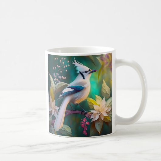 White Tufed Aquamarin Wing Jay Fantasy Bird Kaffeetasse (Rechts)