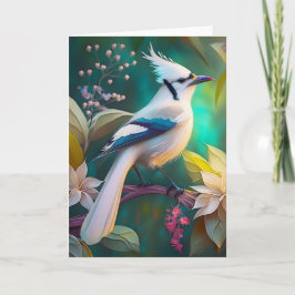 White Tufed Aquamarin Wing Jay Fantasy Bird Karte