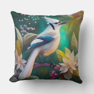 White Tufed Aquamarin Wing Jay Fantasy Bird Kissen