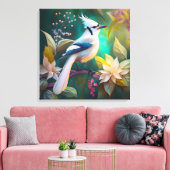 White Tufed Aquamarin Wing Jay Fantasy Bird Leinwanddruck (Insitu (Wohnzimmer))
