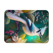 White Tufed Aquamarin Wing Jay Fantasy Bird Magnet (Horizontal)