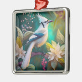 White Tufed Aquamarin Wing Jay Fantasy Bird Ornament Aus Metall (Links)