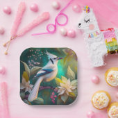 White Tufed Aquamarin Wing Jay Fantasy Bird Pappteller (Party)