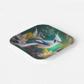 White Tufed Aquamarin Wing Jay Fantasy Bird Pappteller (Gewinkelt)
