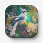 White Tufed Aquamarin Wing Jay Fantasy Bird Pappteller (Vorderseite)