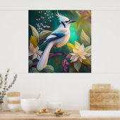 White Tufed Aquamarin Wing Jay Fantasy Bird Poster (Küche)