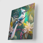 White Tufed Aquamarin Wing Jay Fantasy Bird Quadratische Wanduhr (Winkel)