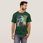 White Tufed Aquamarin Wing Jay Fantasy Bird T-Shirt (Vorne ganz)
