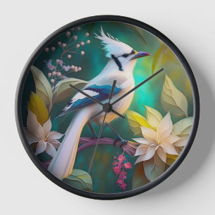 White Tufed Aquamarin Wing Jay Fantasy Bird Uhr