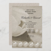 White Tulip and Pearls Hochzeitsessen Probe Einladung (Vorne/Hinten)