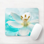 White Tulip Blume Blauer Wasserteich Aqua Mousepad (Mit Mouse)