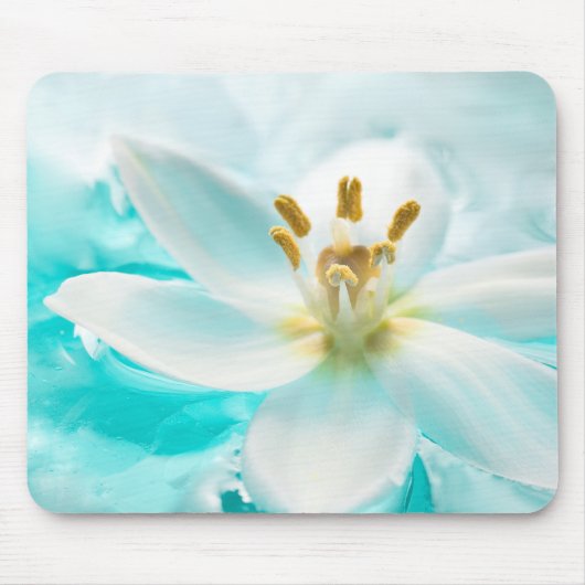 White Tulip Blume Blauer Wasserteich Aqua Mousepad (Vorne)