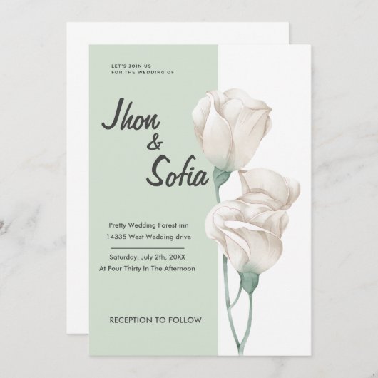 White Tulip Blume Einladung Hochzeit (Vorne/Hinten)