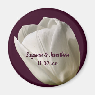 White Tulip Blume Personalisiert Hochzeit Magnet