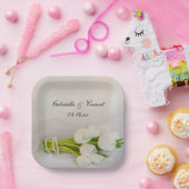 White Tulip Bouquet Spring Wedding Pappteller (Party)