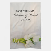 White Tulip Bouquet Spring Wedding Save the Date Geschirrtuch (Vertikal)