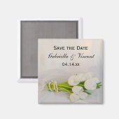 White Tulip Bouquet Spring Wedding Save the Date Magnet (Vorderseite/Rückseite)