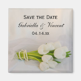 White Tulip Bouquet Spring Wedding Save the Date Magnet