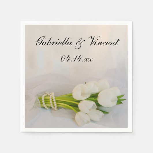 White Tulip Bouquet Spring Wedding Serviette (Vorderseite)
