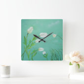 White Tulip Clock Quadratische Wanduhr (Zuhause)