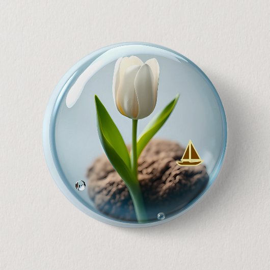 White Tulip in a Bubble Button (Vorderseite)