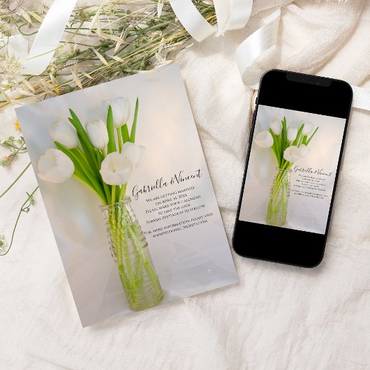White Tulip in Bottle Spring Wedding Save the Date