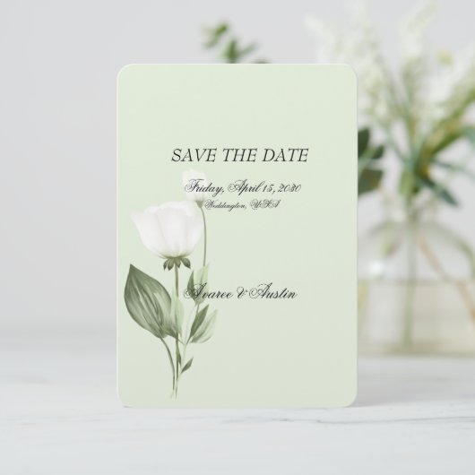 White Tulip Spring Wedding Save The Date (Stehend Vorderseite)