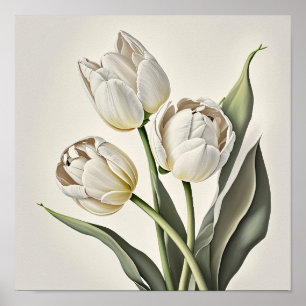White Tulips Blume Art Print Poster