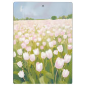 White Tulips Flower Field Painting Klemmbrett (Rückseite)