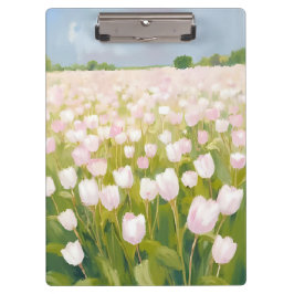 White Tulips Flower Field Painting Klemmbrett