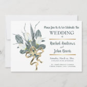 White Tulips Gold Hochzeit Einladung (Vorderseite)