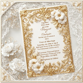 White Tulips Gold Ornate Baroque Grandeur Wedding Einladung