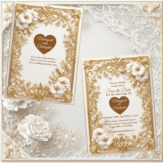 White Tulips Gold Ornate Baroque Save The Date 