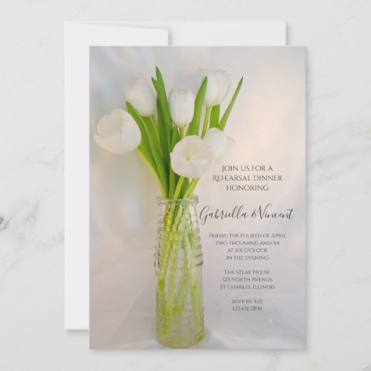 White Tulips Milk Flasche Hochzeit Probe Abendesse Einladung (Vorderseite)