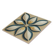 White Tulips on Blue Symmetric Art Deco Fliese (Seite)