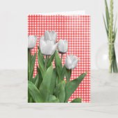 White Tulips über Gingham Birthday Karte (Vorderseite)