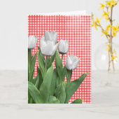 White Tulips über Gingham Birthday Karte (Gelbe Blume)