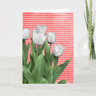 White Tulips über Gingham Birthday Karte