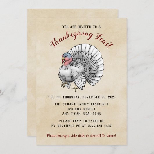 White Turkey Erntedank Dinner Einladung (Vorne/Hinten)