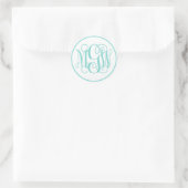 White Turq Aqua Vine Script Monogram, DIY BG Runder Aufkleber (Tasche)