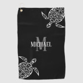 White Turtle Tribal Black Background Monogram Ba Golfhandtuch (Vorderseite)