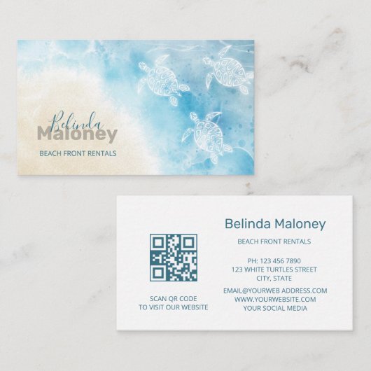 White Turtles Scan QR Code Visitenkarte (Vorne/Hinten)