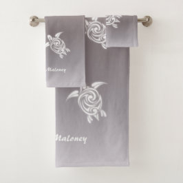 White Turtles Taupe Gradiet Name hinzufügen  Badhandtuch Set