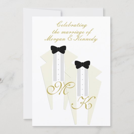 White Tuxedo zwei Grooms Gay Wedding Einladung (Vorderseite)