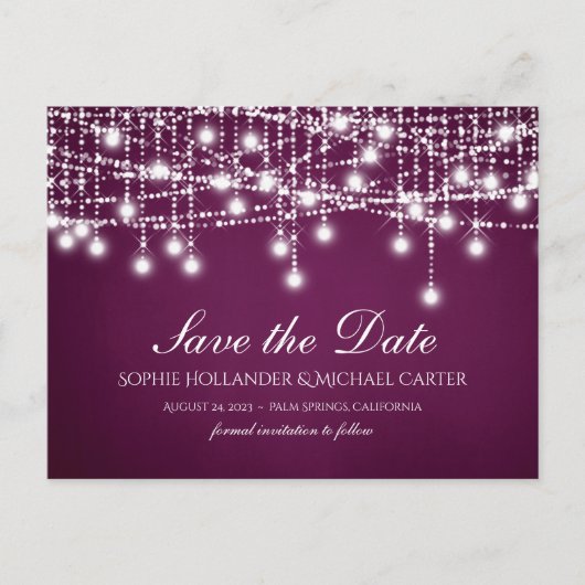 White Twinkle String Lights auf Merlot Postkarte (Vorderseite)